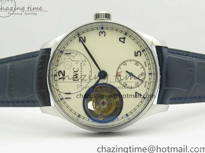 MIROTIME 0111 Cozy Portuguese Tourbillon IW5463 SS ZF Best Edition White Dial Blue Hands on Blue Leather Strap 7172